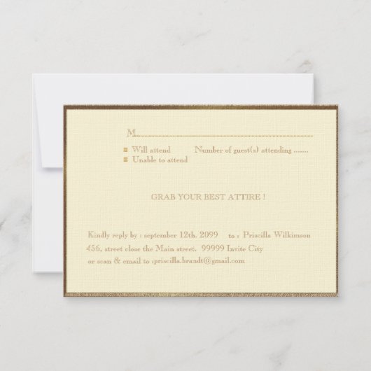 PROM RSVP, Great Gatsby, goud op ivoor Kaart (Achterkant)