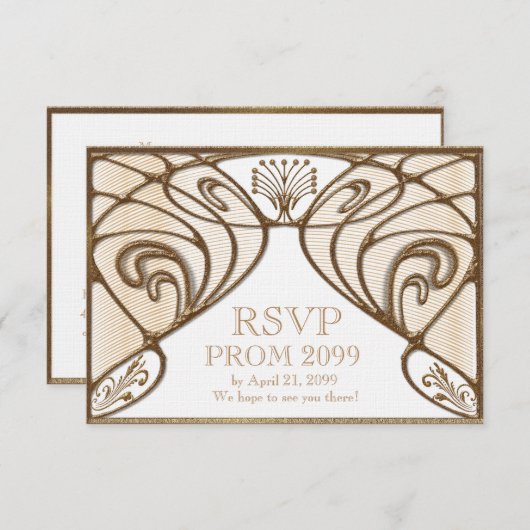 PROM RSVP, Great Gatsby, goud op wit RSVP Kaartje (Voorkant / Achterkant)
