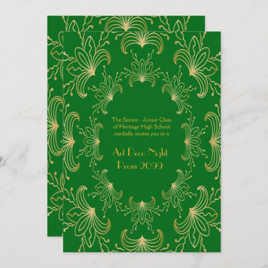 Prom Senior, Art Deco, Flowers Stylized, emerald Kaart (Voorkant / Achterkant)