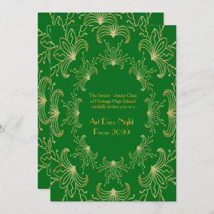 Prom Senior, Art Deco, Flowers Stylized, emerald Kaart