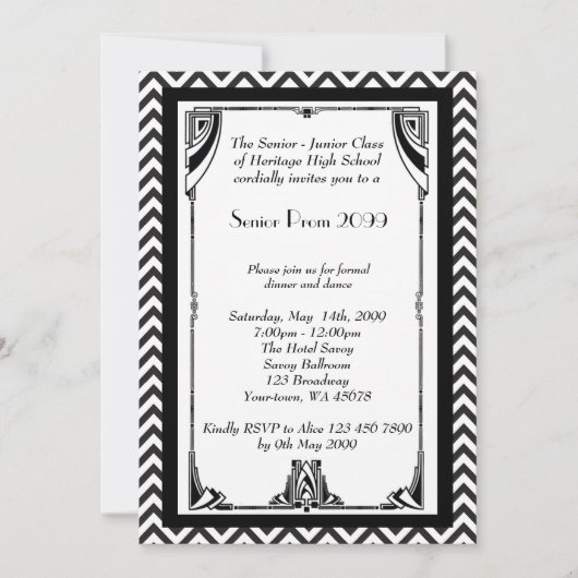 Prom senior, Gatsby-stijl, zwart-wit, lijst Kaart (Voorkant)