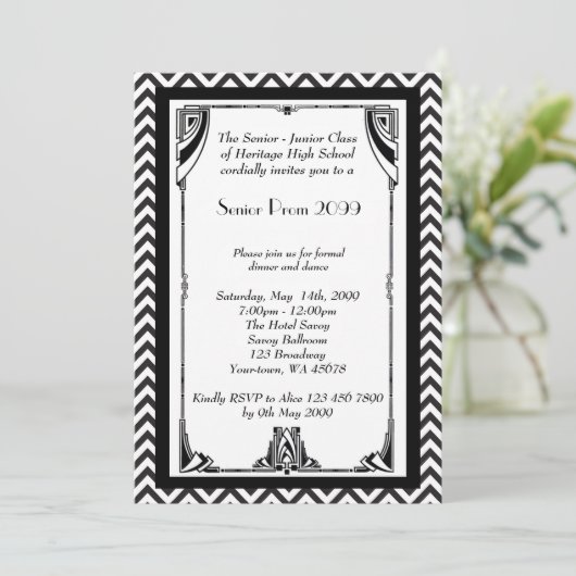 Prom senior, Gatsby-stijl, zwart-wit, lijst Kaart (Staand voorkant)