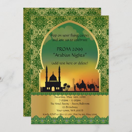 Prom Senior-Junior, Arabisch, groen goud Kaart (Voorkant / Achterkant)
