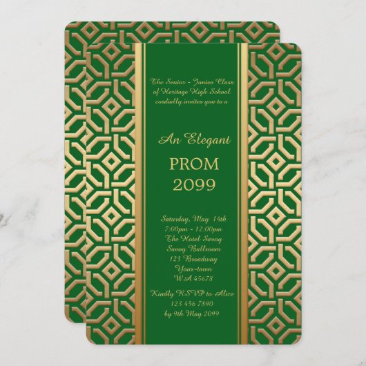 Prom Senior-Junior, Black Gold Geometric Emerald Kaart (Voorkant / Achterkant)