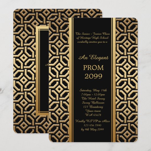 Prom Senior-Junior, Black Gold Geometric Emperor Kaart (Voorkant / Achterkant)