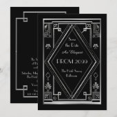 Prom Senior-Junior, Black, Silver, Art Deco Kaart (Voorkant / Achterkant)