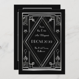 Prom Senior-Junior, Black, Silver, Art Deco Kaart