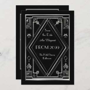Prom Senior-Junior, Black, Silver, Art Deco Kaart