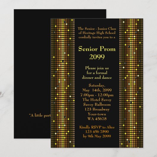 Prom senior junior, Disco, Gatsby-stijl, kolomlich Kaart (Voorkant / Achterkant)