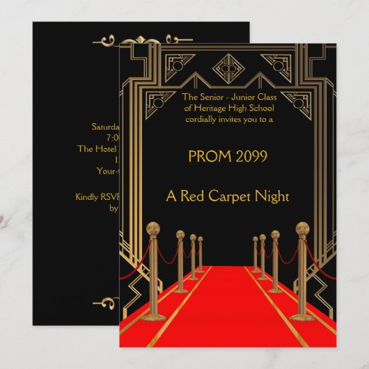 Prom Senior-Junior, Gatsby-stijl, Red Carpet Night Kaart (Voorkant / Achterkant)