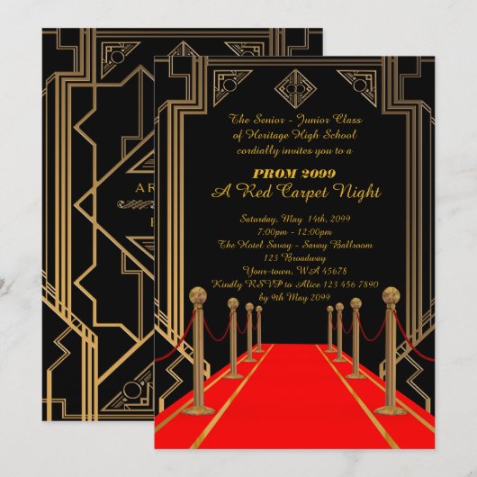 Prom Senior-Junior, Gatsby-stijl, Red Carpet Night Kaart (Voorkant / Achterkant)