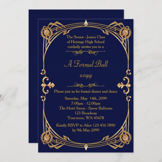 Prom senior junior, Gatsby style, art-deco, marine Kaart (Voorkant / Achterkant)