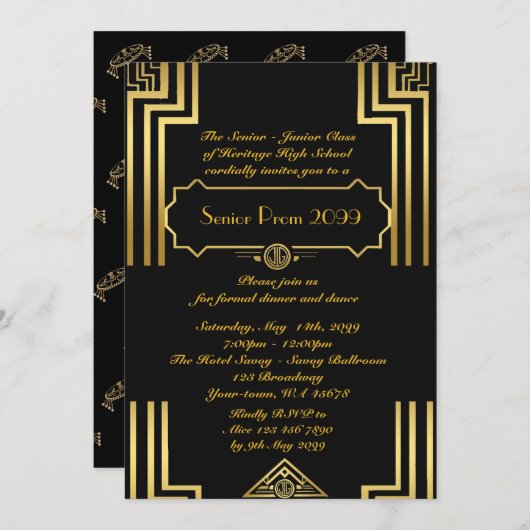 Prom senior junior, Gatsby style, art-deco, zwart Kaart (Voorkant / Achterkant)