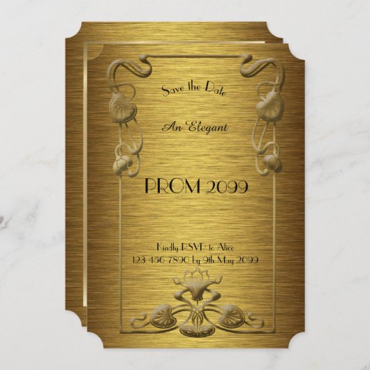 Prom Senior-Junior, Gold x Gold, Floral, Art Deco Kaart (Voorkant / Achterkant)