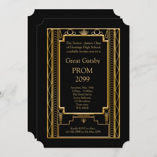 Prom Senior-Junior, Great Gatsby, Gold, Black Kaart (Voorkant / Achterkant)
