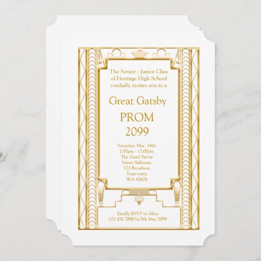 Prom Senior-Junior, Great Gatsby, Gold, White Kaart (Voorkant / Achterkant)