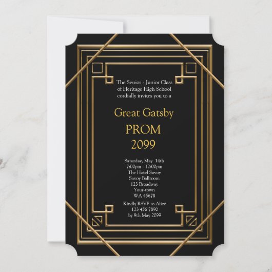 Prom Senior-Junior, Great Gatsby, Gold, zwart Kaart (Voorkant)