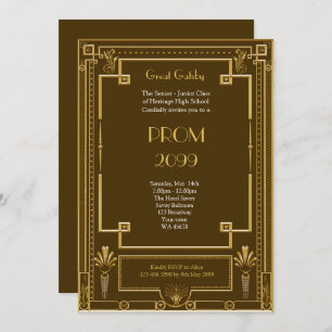Prom Senior-Junior, Great Gatsby, goud, bruin Kaart