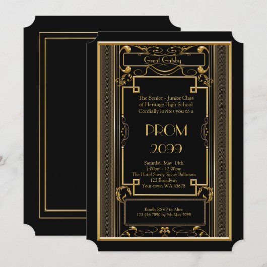 Prom Senior-Junior, Great Gatsby, goud, zwart Kaart (Voorkant / Achterkant)
