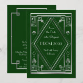 Prom Senior-Junior, Green, Silver, Art Deco Kaart (Voorkant / Achterkant)