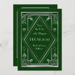 Prom Senior-Junior, Green, Silver, Art Deco Kaart
