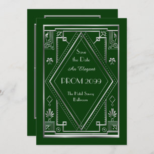 Prom Senior-Junior, Green, Silver, Art Deco Kaart