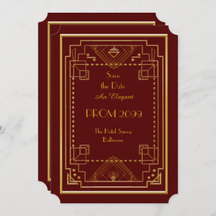 Prom Senior-Junior, Red Gold Geometric, Art Deco Kaart