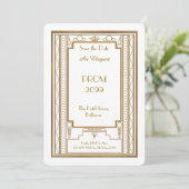 Prom Senior-Junior, wit, Gold Geometric, Art Deco Kaart (Staand voorkant)