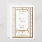 Prom Senior-Junior, wit, Gold Geometric, Art Deco Kaart (Voorkant)