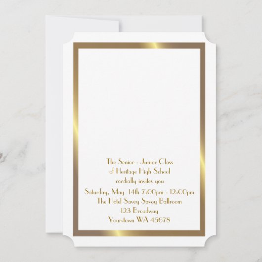 Prom Senior-Junior, wit, Gold Geometric, Art Deco Kaart (Achterkant)