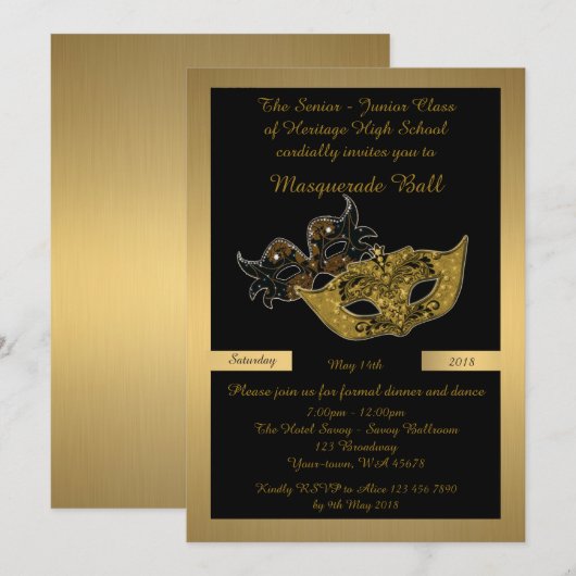 Prom Senior-Junior, zwart, maskerade maskerpauw Kaart (Voorkant / Achterkant)