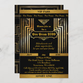 Prom-uitnodiging, Gatsby-stijl, ticket, zwart goud Kaart (Voorkant / Achterkant)