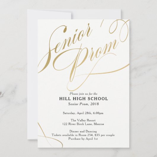 Prom-uitnodiging, Gold Script Senior Prom Kaart (Voorkant)