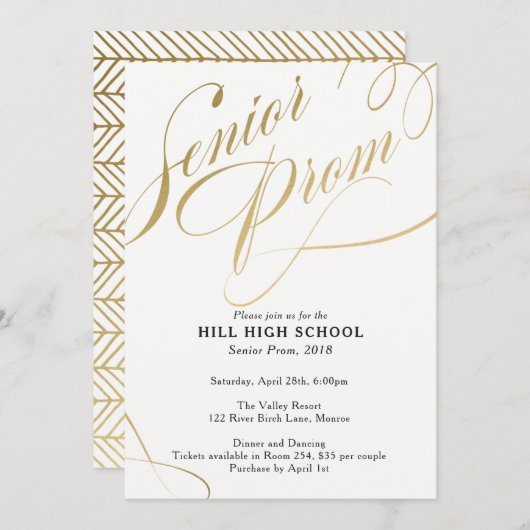Prom-uitnodiging, Gold Script Senior Prom Kaart (Voorkant / Achterkant)