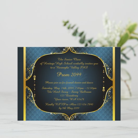 Prom-uitnodiging,Prom, Prom Senior,elegant, blauw Kaart (Staand voorkant)