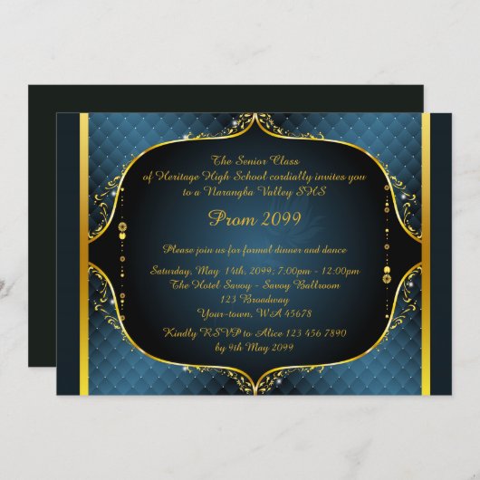 Prom-uitnodiging,Prom, Prom Senior,elegant, blauw Kaart (Voorkant / Achterkant)