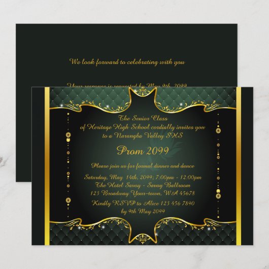 Prom-uitnodiging,Prom, Prom Senior,elegant, groen Kaart (Voorkant / Achterkant)