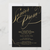 Prom-uitnodiging, zwarte & Gold Script-senior Prom Kaart (Voorkant)