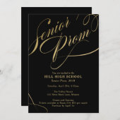 Prom-uitnodiging, zwarte & Gold Script-senior Prom Kaart (Voorkant / Achterkant)