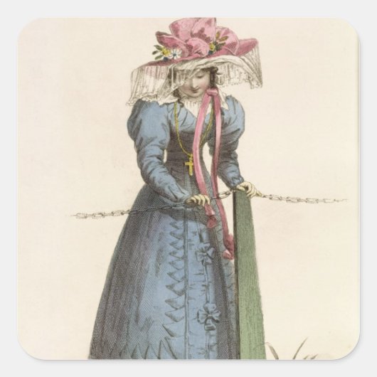 Promenade Dress, mode bord van Ackermann's Re Vierkante Sticker (Voorkant)