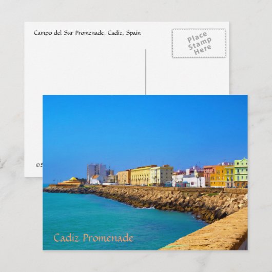Promenade in Cadiz, (Geschilderd) Spanje Briefkaart (Voorkant / Achterkant)