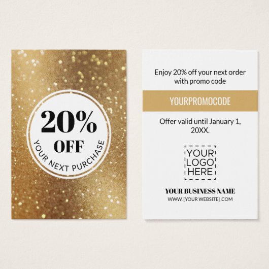 Promo-code Gold Faux Glitter Diskards Visitekaartje (Voorkant /achterkant)