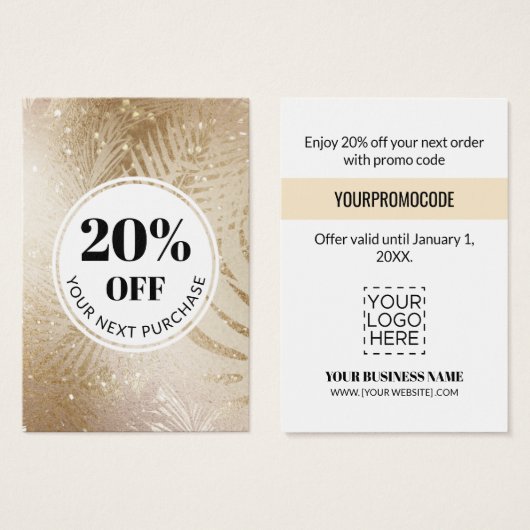 Promo Code Gold Tropische Glitter Discount Kaart (Voorkant /achterkant)