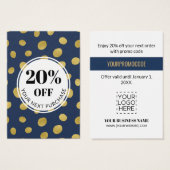 Promo Code marineblauw goudcirkels Korting op cred Visitekaartje (Voorkant /achterkant)