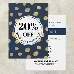 Promo Code marineblauw goudcirkels Korting op cred Visitekaartje