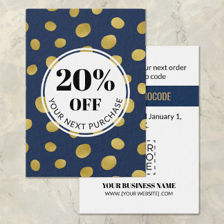 Promo Code marineblauw goudcirkels Korting op cred Visitekaartje