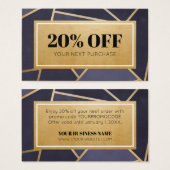 Promo Code Navy Blue Gold Coupon Discount Kaarten Visitekaartje (Voorkant /achterkant)