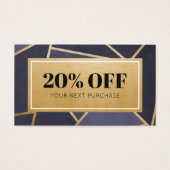 Promo Code Navy Blue Gold Coupon Discount Kaarten Visitekaartje (Voorkant)