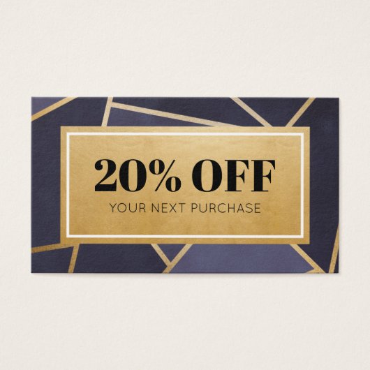 Promo Code Navy Blue Gold Coupon Discount Kaarten Visitekaartje (Voorkant)