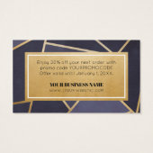 Promo Code Navy Blue Gold Coupon Discount Kaarten Visitekaartje (Achterkant)